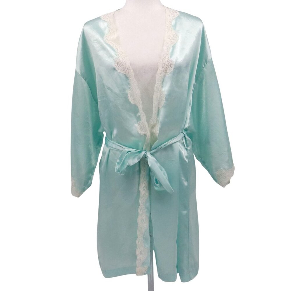 Val Mode Satin Robe Womens M Green‎ Elegant Delicate Feminine Glamorous Intimate